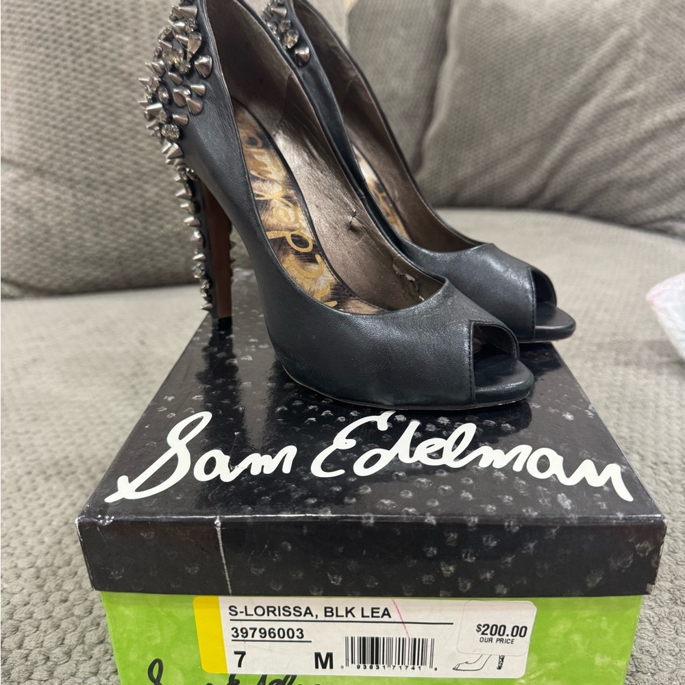 Sam Edelman Black Studded Peep Toe Heels